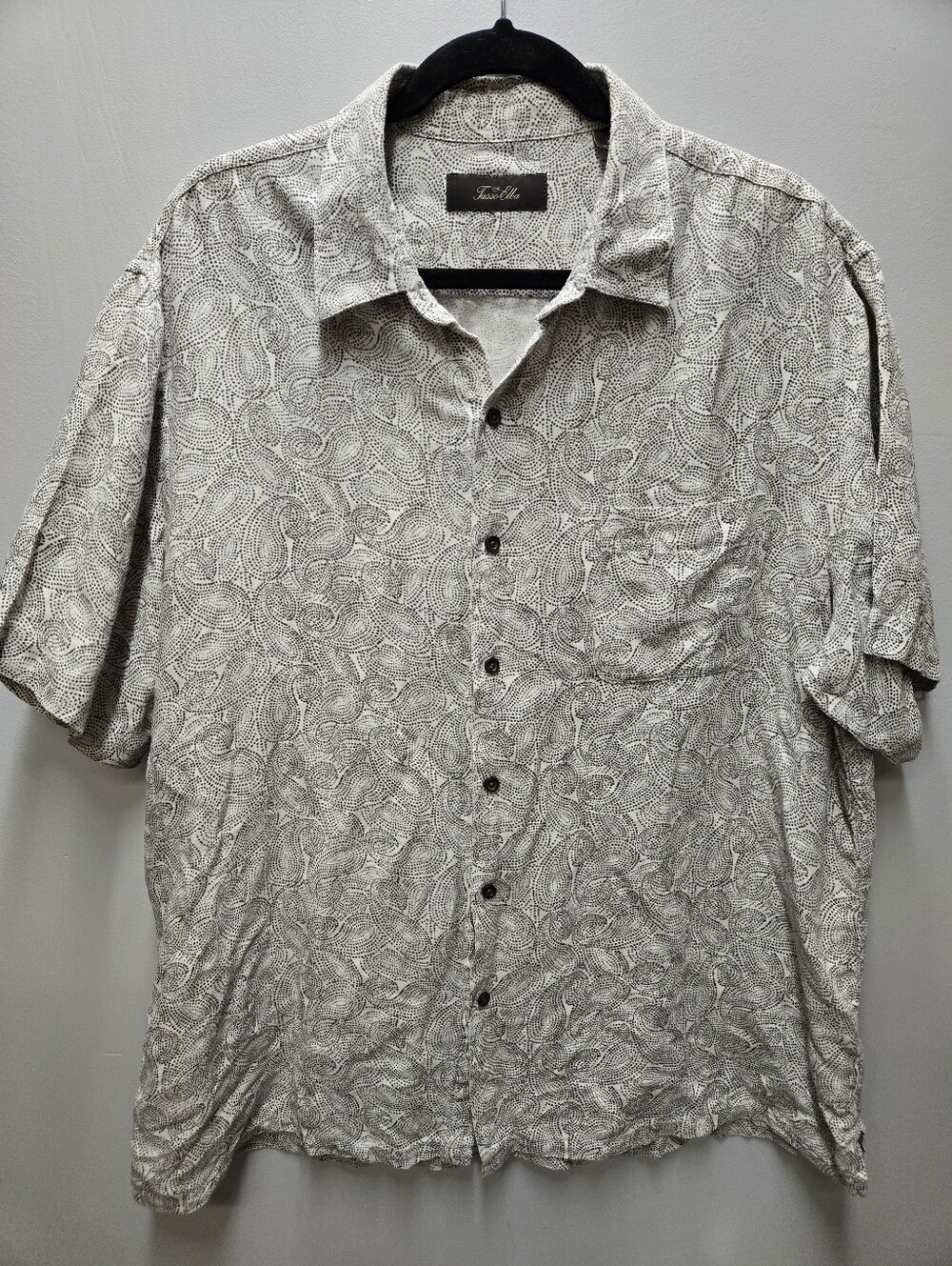 Tasso Elba Silk Linen Mens XL Button Down Short Sleeve Neutral Shirt